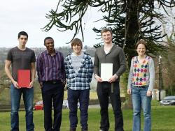 Law students (L-R) Andrew Jones, Damian Etone, Adam Gulliver and Cathal McCabe will represent Bangor University and Wales at the famous Telders International Law Moot Court. They are pictured here with mentor Dr Evelyne Schmid.