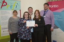 Ysgol Llangefni  (left to right) Ruth Pearson-Blunt (Profigator), Emma Williams (Profigator), Lowri Bright, Lowri Jones, Gavin Seynor (Head of 6th form Ysgol Llangefni) 