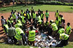  Volunteers sort rubbish collected at Makerere University.