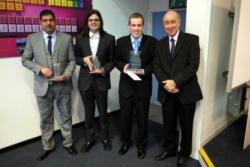 Oral Presentation Prize Giving (L to R):  Moneer Mohsen, James Maskery and Mark Pitts and Dr Malcolm Jones (RSC North Wales Section)