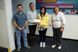 Poster Presentation Prize Giving (L to R): Mark Long, Dr Vera Thoss (RSC North West Analytical Division) Lingyu Han and Dr Lorrie Murphy (accepting on behalf of Ben Butler)