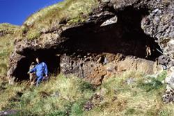 Three-chambered artificial cave of Seljalandshellar. Photograph looking northwest.: taken by © Kristján Ahronson