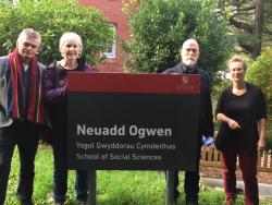 L-R: alumni David Simmonds, Eryl Davies and Les Jones, with current Head of School Professor Martina Feilzer