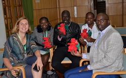 Julia Jones with Judith Bala, George Ndege (distance learning MSc Tropical Forestry student), Pauline Bala and Raila Odinga Junior (BA Accounting and Finance 2002)