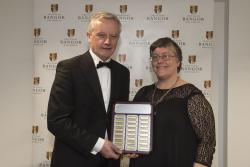 Anne Collis receives the Impact Award from Vice Chancellor, Professor John Hughes