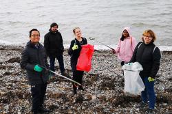 Some of the students taking part in the Beach Clean