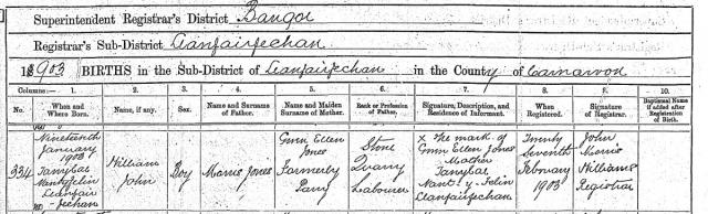 The Birth Certificate of William John Jones