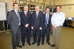 L-R: Damian Kelly, Croda; Dr Ray Davies, Bangor University; Professor John G Hughes, Vice-Chancellor; Dr Adam Charlton, Bangor University and Paul Vanden, Branden Scimed. 