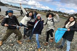 Portuguese student Ruth Gabriella Fernandes, in the middle, during Cricieth’s Beach Clean