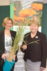 Dr Katherine Steele shows Baroness Randerson an example of a new variety of rice