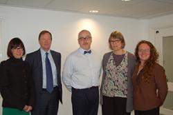 Dr Chris Burton (centre) withProf Jo Rycroft-Malone and Dr Nicky Callow and two members of the Health Foundation at an inaugural research meeting