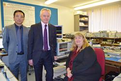 Professor Jianming Tang, Vice Chancellor Professor John G Hughes and Julie James, Minister for Skills & Science.