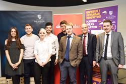  The shortlisted Santander Entrepreneurs were (l-r) Maisie Prior, Wil Philbin, Rhiannon Quirk, Ibrahim Kawasami, Duncan Pascoe, Alex Bailey, Ned Hartfiel and Robert brooks.