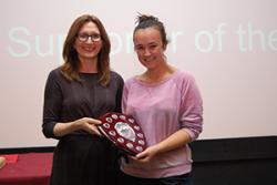 Hannah Lee receives the Award from Maria Lorenzini, Director of Student Experience at Bangor University.