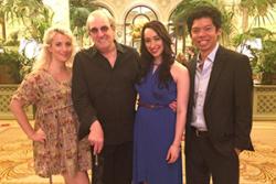 HanJie is pictured with Oscar-nominated actor, Danny Aiello; Nikki Pope (in blue), a graduate from the Academy and singer at the famous Ellen's Stardust Diner on Broadway and Emma Smith - a London-based singer.