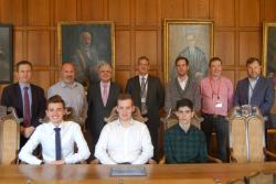 Professor Oliver Turnbull, Deputy Vice-Chancellor, Dr Dave Perkins, School of Computer Science & Electronic Engineering; Professor Iwan Davies, Vice-Chancellor: GLLM; GLLM; Dr Iestyn Pierce, Head Computer Science & Electronic Engineering