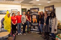 Diane Roberts and Aaron Owen, the Santander Universities team at Bangor University took a great interest and met the team: Peter Helsby (as a banana); Dan Taylor, Kate Isherwood, Emma Cheeseman, Zoe Griffiths, Lowri Owen& Bukola Adetonwa.