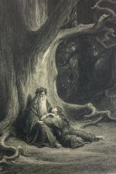 An illustration of Merlin and Viviane by Gustave Doré from ‘Vivien’ by Alfred Tennyson, 1867