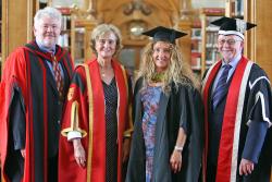 Professor David Thomas, Head of School of Ocean Sciences, Honorary Fellow Karin Lochte, Frankie Hobro  and Professor Graham Upton, Interim Vice-Chancellor at Bangor University. 