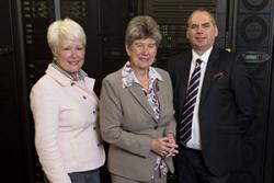 The Minister for Finance and Government Business Jane Hutt AM (centre) visiting the Cardiff HPC Wales hub yesterday - with Karen Padmore and Rick Hillum, CEO (HPC Wales)