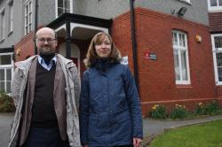 Heike Zöller (right) with Professor Stefan Machura outside the School of Social Sciences