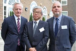 from left to right: Professor John G. Hughes (Vice-Chancellor of Bangor University), Kumiaki Moryia (Corporate Chief Engineer at Hitachi-GE Nuclear Energy Ltd.), Dr Michael Bluck, (Director of the Centre for Nuclear Engineering at Imperial College London)