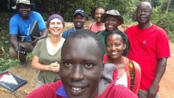 Selfie with DL MSc Tropical Forestry students, Professor Julia Jones (2nd from left) and Professor Phillip Nyeko (far right), July 2017 : (© George Ndege)