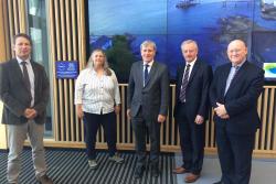 (L-R) Prof Lewis LeVay, Dr Shelagh Malham, Ambassador Mulhall, Prof John G. Hughes, Hywel Williams MP