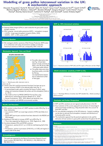 Modelling interannual grass pollen variation in the UK: A mechanistic approach - Best poster award