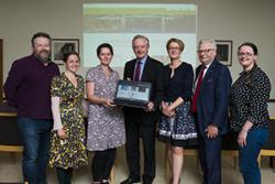 Scott Lloyd, (RCAHMW) Heather William (CAWCS) Susan Fielding, RCAHMW, Prof John G Hughes. Vice-Chancellor, Carol Tully, Lord Dafydd Elis-Thomas & Rita Singer, Honorary Research Fellow, Bangor University 