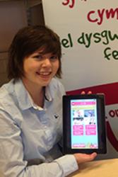 Lowri Mair Jones shows the app under development on a tablet.