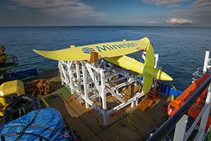 Minesto Deep Green kite being deployed off Holyhead Credit: Minesto