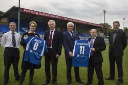 From left: Ethan Ray (BCFC Community Manager), Professor Carol Tully, Pro Vice Chancellor, Professor John G Hughes, Vice Chancellor,  Dilwyn Jones (BCFC Chairman), Richard Bennett, Director of Sport and Peter Crew (BCFC)