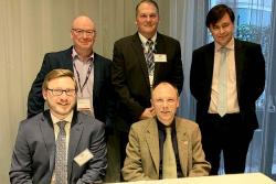 Front: Dr Willy Cook, UNB, & Prof Paul Spencer,Bangor University. Back: Wyn Roberts, head of nuclear supply chains, Welsh Government; Brett Plummer, VP nuclear & chief nuclear officer, NB Power; & Dr Marcus Dahlfors, Sêr Cymru Reader in reactor engineerin