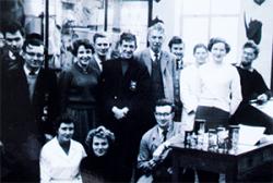 Professor Sir Gordon Conway (far right) with Professor Rogers Brambell and fellow students in the Natural History Museum.