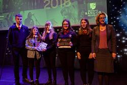 This year's Profi winners- left - right: Jordan Pritchard (Ysgol Tryfan), Heledd Roberts (Ysgol Tryfan), Miriam Harmens (Ysgol Tryfan), Stephanie Owen (Ysgol Dyffryn Ogwen), Ellie Owen (Ysgol Tryfan), and Lead Judge, Sasha Davies, Horizon Nuclear Power.