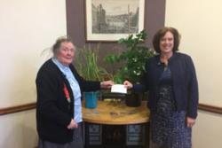 Rev Wendy Williams, Dr Williams’ sister and fellow Bangor alumnus, presents Prof Morag MacDonald, Head of the School of Environment, Natural Resources and Geography (right), with her brother’s bequest.