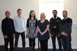 Dr Rhiannon Williams (3rd from left), Wales Affairs Specialist at the House of Commons, with Bangor University impact staff