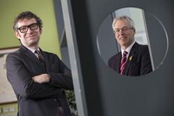 Dr Richard Neal and Professor Andrew Godkin receive £1.6 million from Cancer Research Wales to fund research into improving early diagnosis and and better treatment for patients with bowel cancer : Copyright Huw John