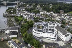 The new Marine Centre Wales building can be seen clearly in the foreground of the School of Ocean Sciences site in Menai Bridge.