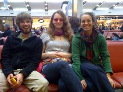 Sophie, Faith and I in Heathrow airport about to set off on our adventure