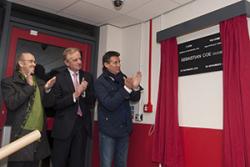 Lord Coe opens the Universty's new Sports Dome. With him are Lord Davies of Abersoch, Chair of the University Council and Vice-Chancellor Prof John G Hughes.