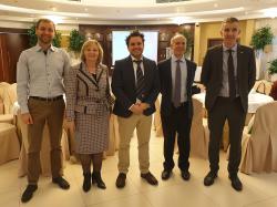 From left to right, Dr Evgeny Zarov, Yugra University; Tatiana Karminskaya, Rector of Yugra University, Dr Christian Dunn, Bangor University; Prof Chris Freeman, Bangor University and Richard Dewell the British Consulate-General.