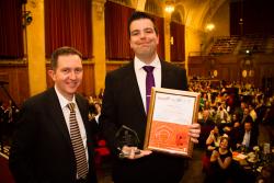 Stephen Clear, right, with Professor Oliver Turnbull, Pro Vice-Chancellor for Teaching and Learning, at the ceremony.