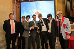 Stock Market Challenge Event Winners: Rydal Penrhos School (L-R): Michael Farnell (teacher), Dominic Hearth, Lewis Pullman, Mathan Al Hemyari, Harry Ormerod, Alex Farnell and Martin Barnes from Ten Lane Learning.  