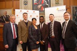 Vice- Chancellor Prof John G Hughes and Andrew Bacon, Chief Executive of Enactus UK with Bangor University's Enactus Committee members.