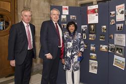 Professor John G Hughes, University Vice-Chancellor, with First Minister Carwyn Jones and Mrs Raj Parry Jones, widow of Dr Tom Parry Jones OBE.