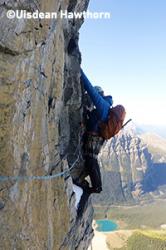 Tom climbing the 'Greenwood/Jones' on Mt Temple in the Canadian Rockies