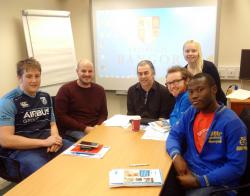 Students attending the NSAN Triple Bar Existing Nuclear Sites Training Session l-r Ilan Davies; Ben Stanley; Huw Huws; Emily; Ben McFadden; Daniel Siebadji.