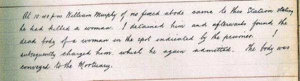 WH/39. Extract from the Journal of the Holyhead Police Station written on Christmas Night by Superintendent Prothero: Courtesy of Anglesey Archives. 